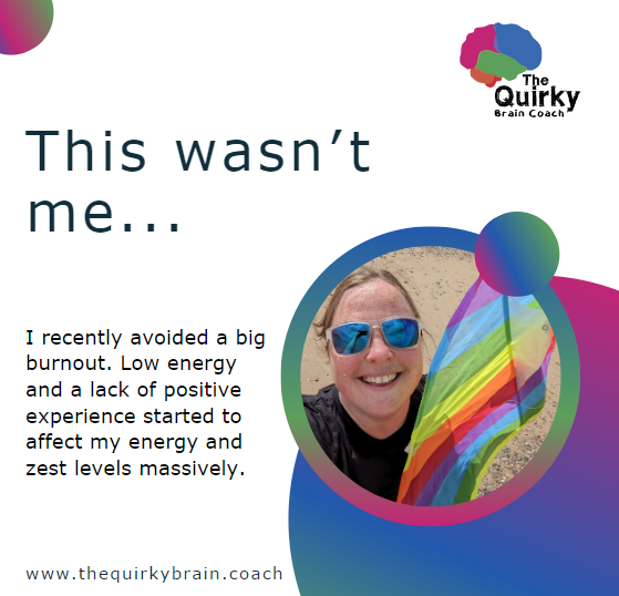 This wasn't me. I recently almost suffered a big burnout. Low energy and a lack of positive experiences started to affect my energy and zest levels massively.
